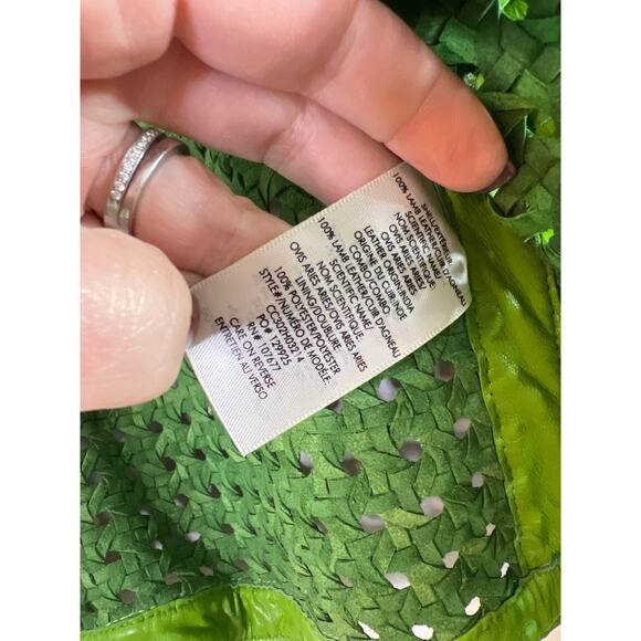 NEW Alice + Olivia Brixton Woven Lamb Leather Cropped Boxy Fit Jacket Green - Picture 6 of 8